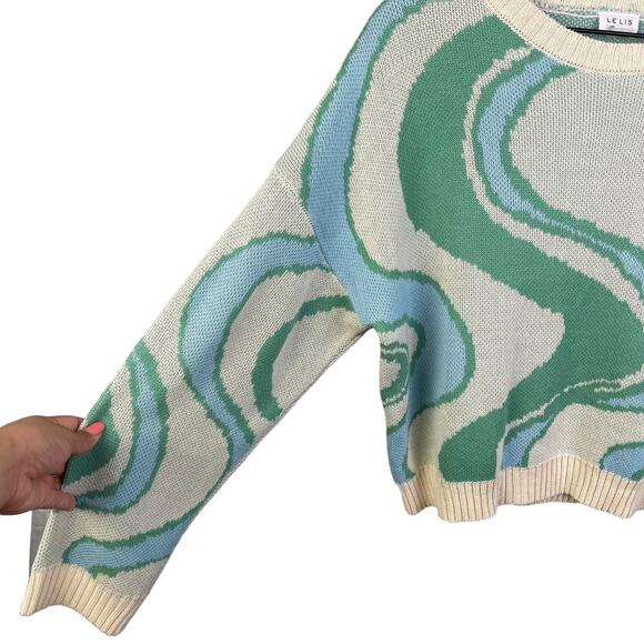 LELIS Womens Sweater The Sadie Swirl Oversized Drop Shoulder Medium Blue Green - Picture 9 of 12